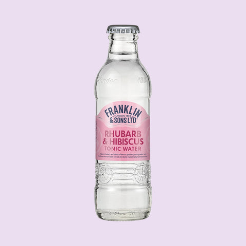 A bottle of Franklin & Sons rhubarb & hibiscus tonic water, a premium mixer. 