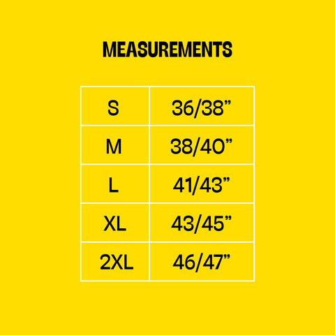 Measurements and sizes chart for Hooch Merch T-Shirts and Sweatshirts