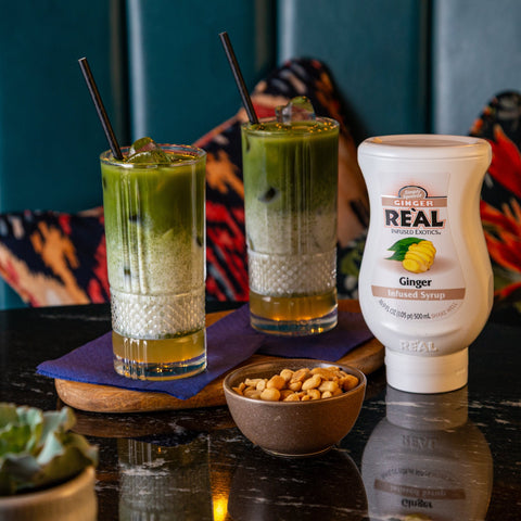 Two matcha's made using Real ginger infused syrup, a vegan and gluten-free syrup. 