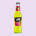 275ml glass bottle of VK Tropical Fruits with vodka and fruit juice.