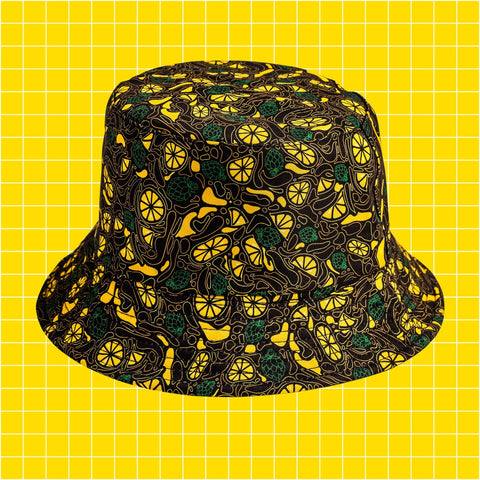 The back of a Hooch lemon bucket hat. 