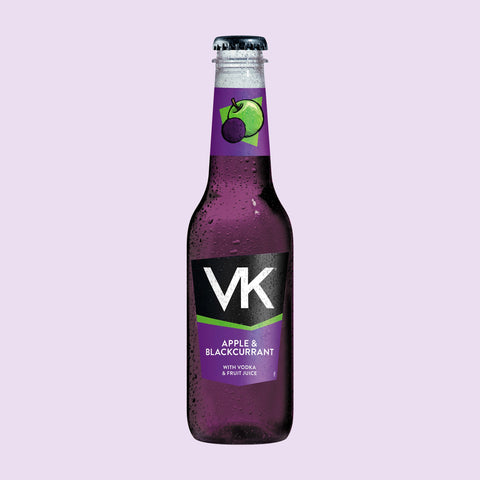275ml plastic bottle of VK Apple & Blackcurrant alcopop with vodka and fruit juice