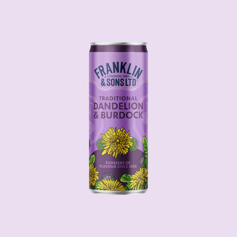 A can of Franklin & Sons traditional dandelion & burdock premium soft drink. 