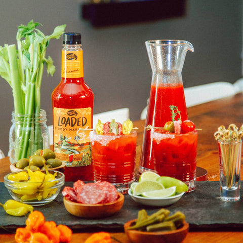 MOM Loaded Bloody Mary Mixer on a board