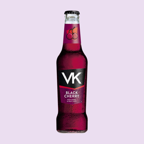275ml glass bottle of VK Black Cherry alcopop with vodka and fruit juice