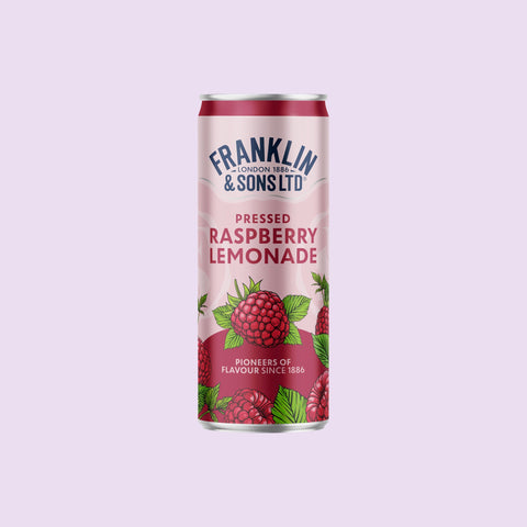 A can of Franklin & Sons Pressed Raspberry Lemonade, a premium soft drink. 