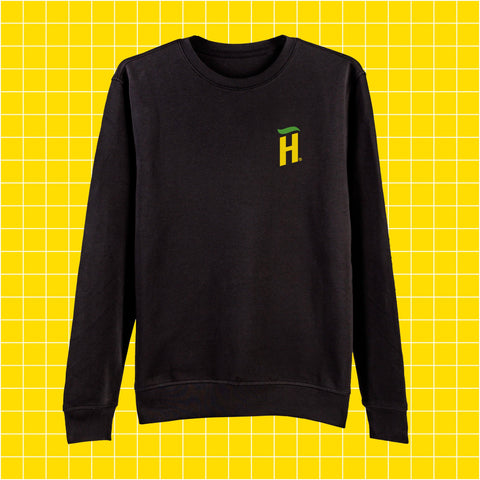 A black Hooch branded sweatshirt. 