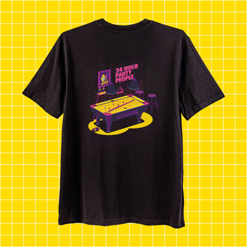 A black Hooch branded t-shirt.