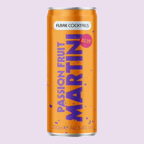 Orange can of Flare Passion Fruit Martini canned cocktail. 