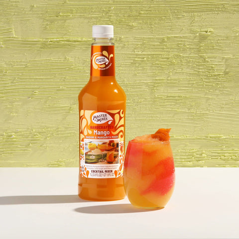 MOM mango cocktail mixer bottle by glass