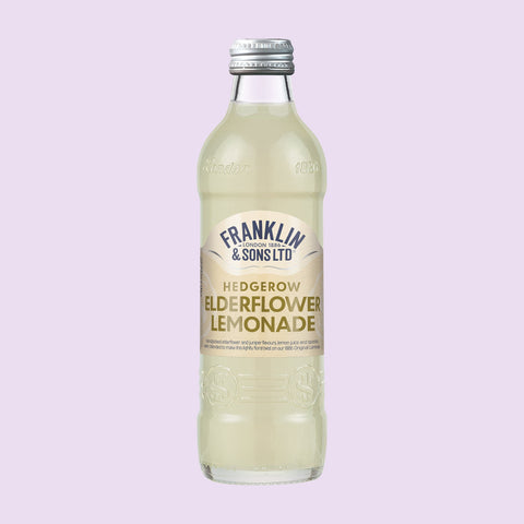 A bottle of Franklin & Sons hedgerow elderflower lemonade, a premium soft drink. 