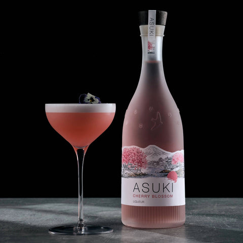 A cherry blossom cocktail made with Asuki Cherry Blossom Liqueur. 