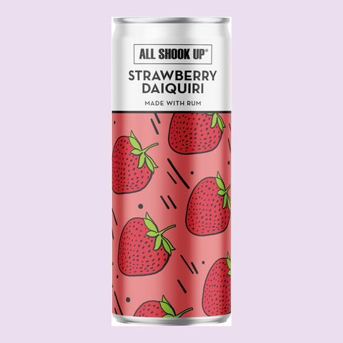 All Shook Up strawberry daiquiri premixed, ready to drink canned cocktail. 